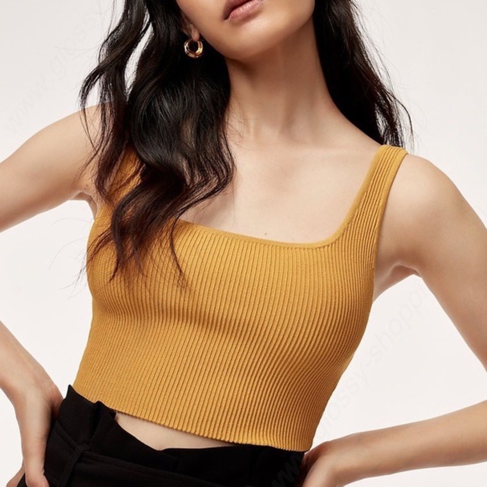 Aritzia Babaton Arjun Knit Top in size S, Color Cairo Gold.